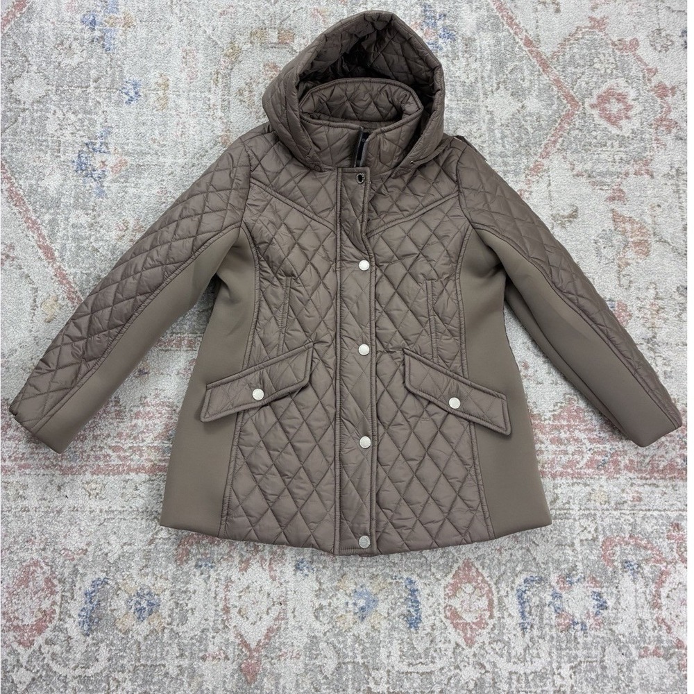 London Fog Truffle Brown Quilted Puffer Jacket Coat Hooded Gorpcore Utility XL